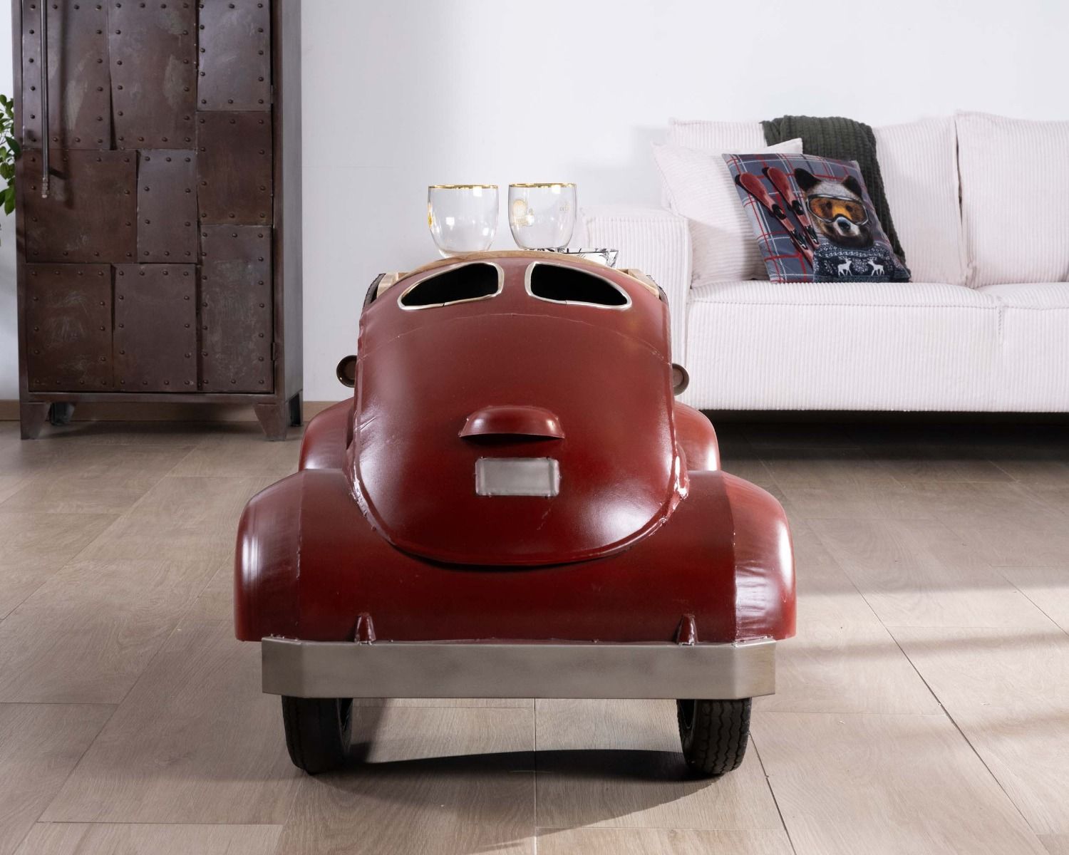 Tavolino vintage "Crazy" con decorazione di auto rosse