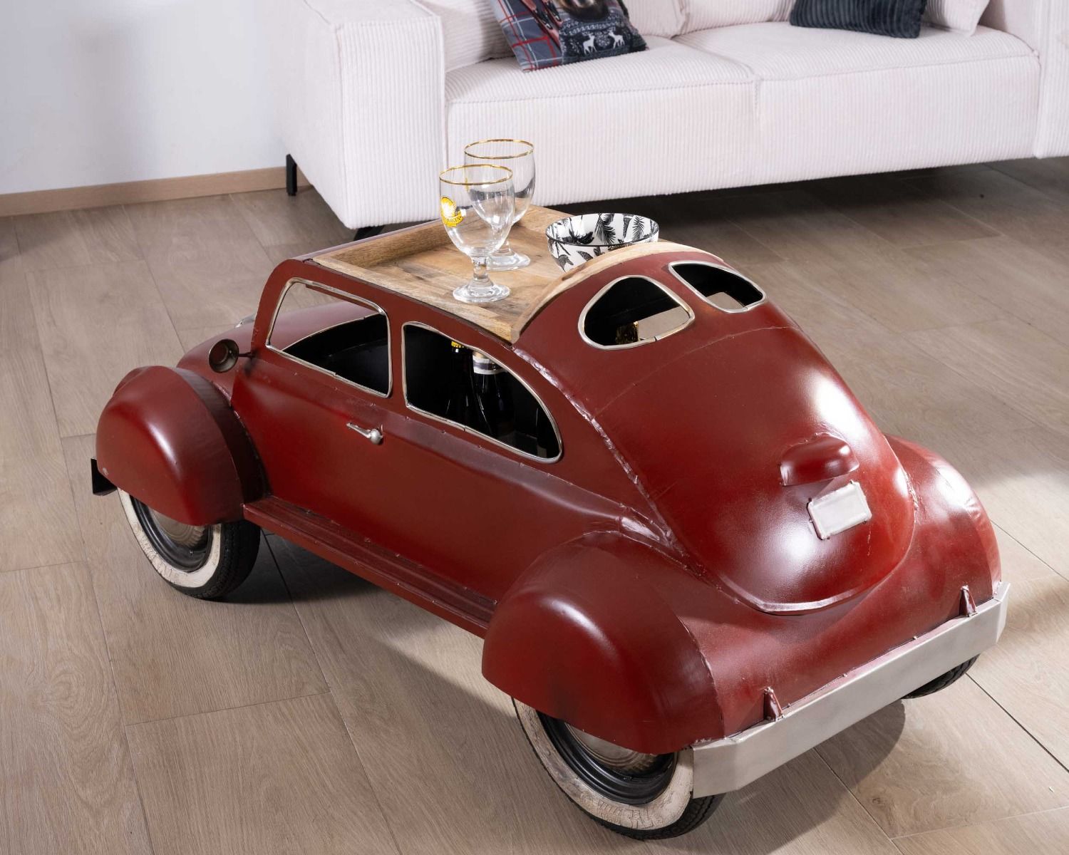 Tavolino vintage "Crazy" con decorazione di auto rosse