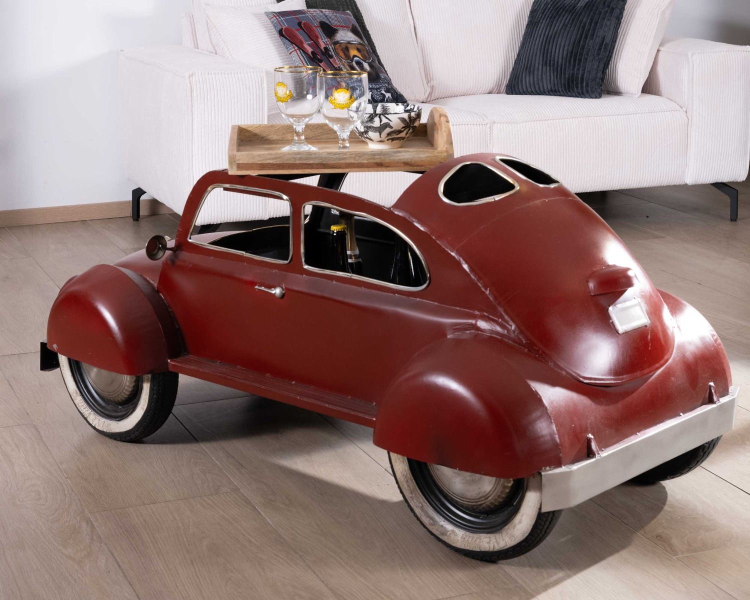 Tavolino vintage "Crazy" con decorazione di auto rosse