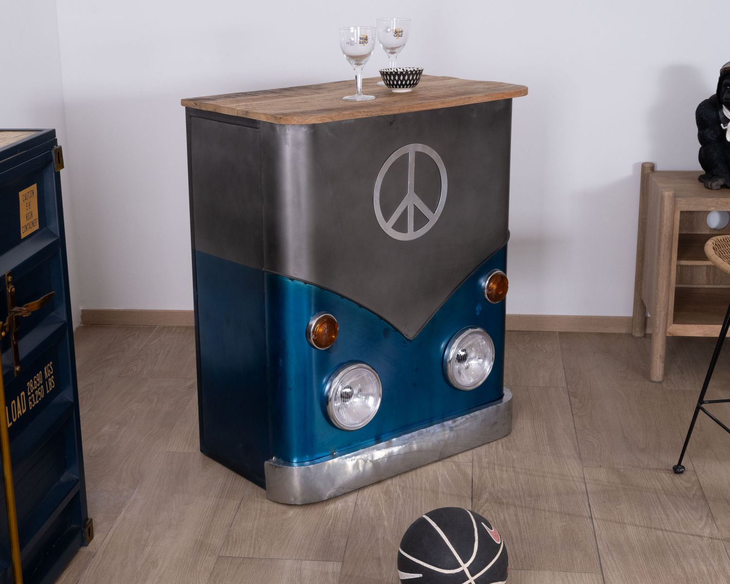 Banco bar anteriore per autobus "Crazy" in blu e grigio