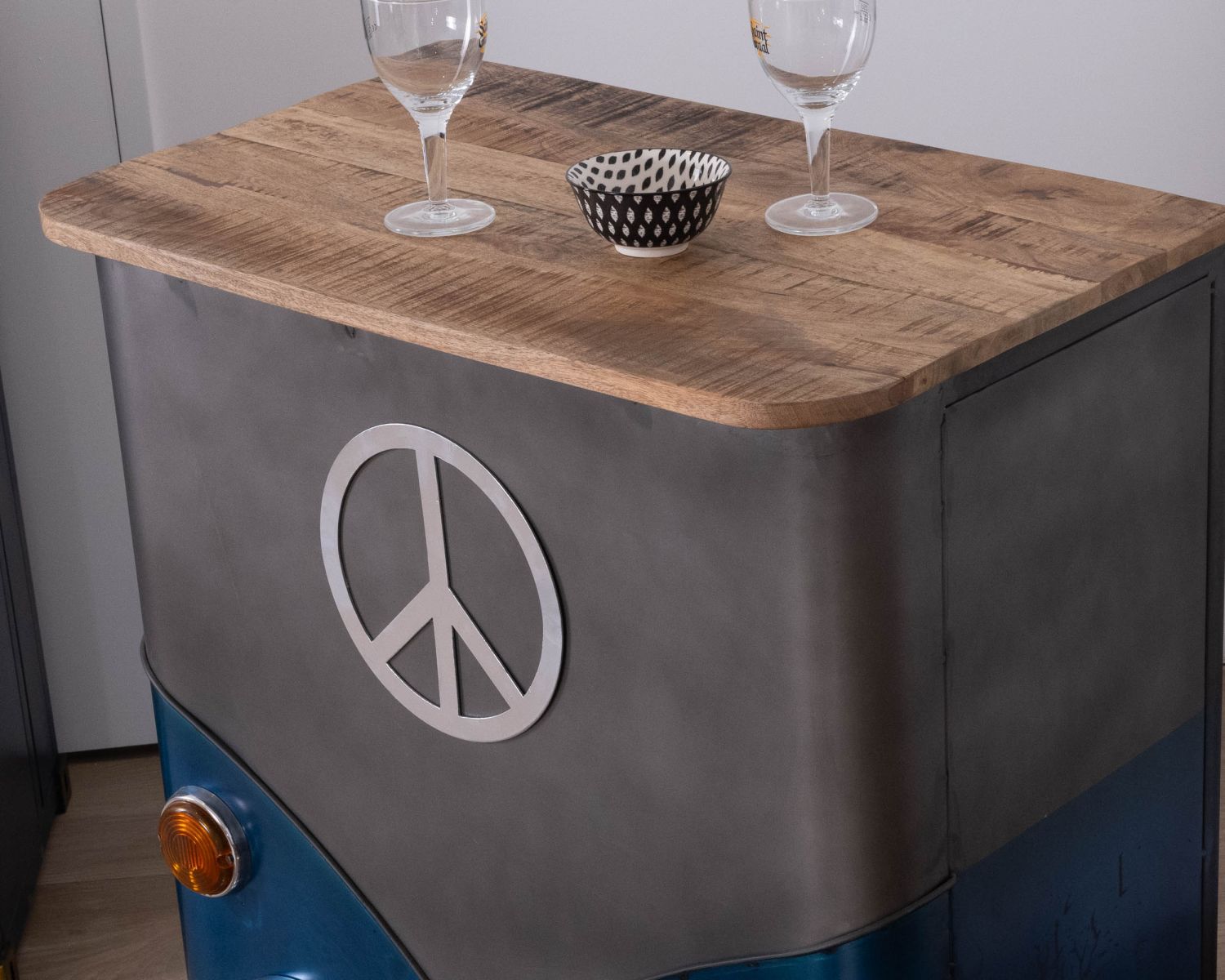 Banco bar anteriore per autobus "Crazy" in blu e grigio