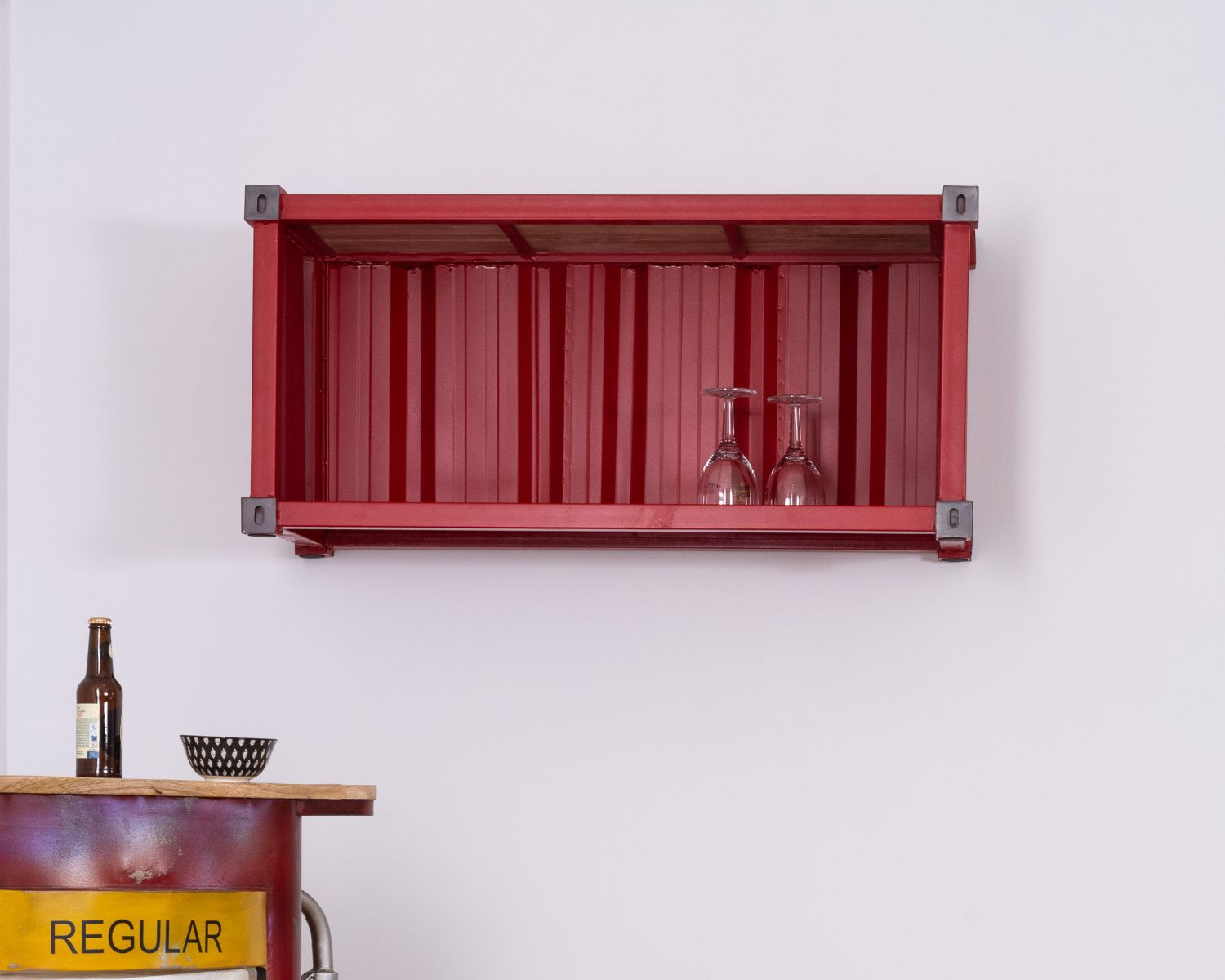 Mensola a muro contenitore rosso "Crazy" in metallo riciclato