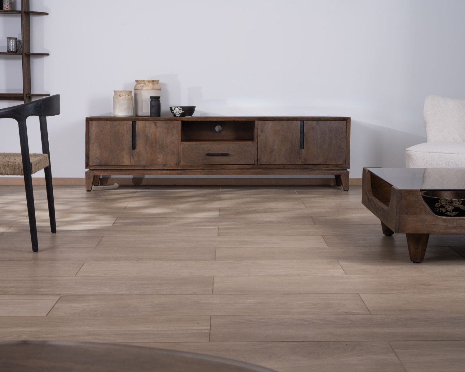 Mobile TV "Slody" grande in stile retrò in legno di mango, 200 cm