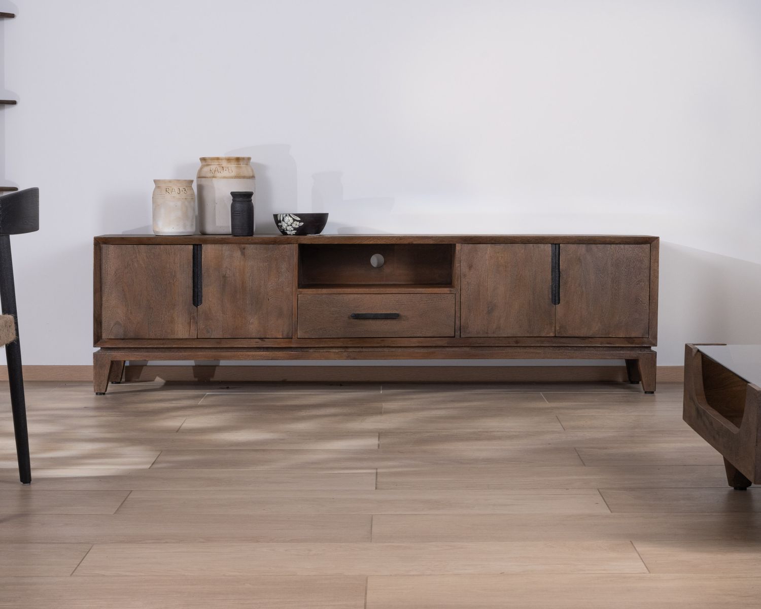 Mobile TV "Slody" grande in stile retrò in legno di mango, 200 cm