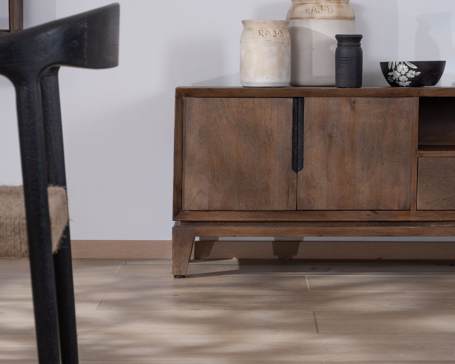 Mobile TV "Slody" grande in stile retrò in legno di mango, 200 cm