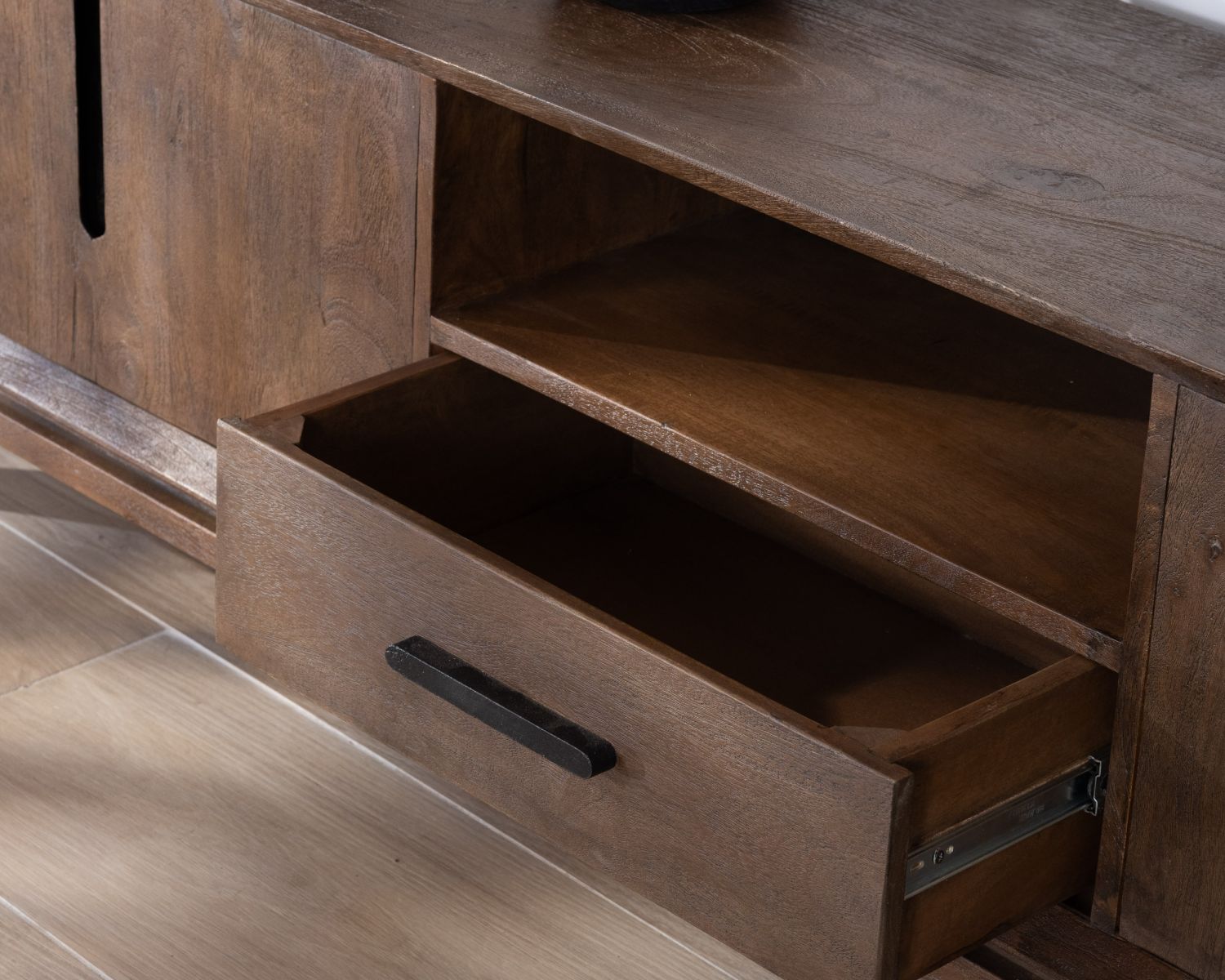 Mobile TV "Slody" grande in stile retrò in legno di mango, 200 cm