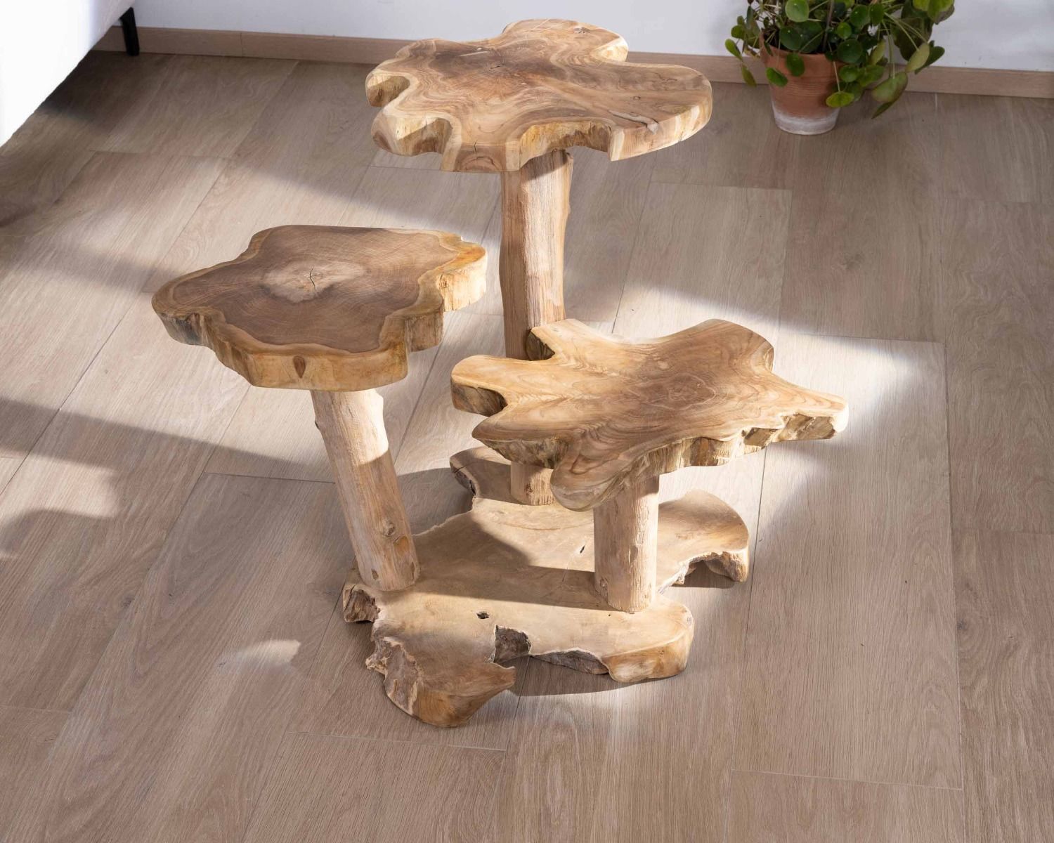 Piantana a 3 livelli "Farmer" in teak di recupero