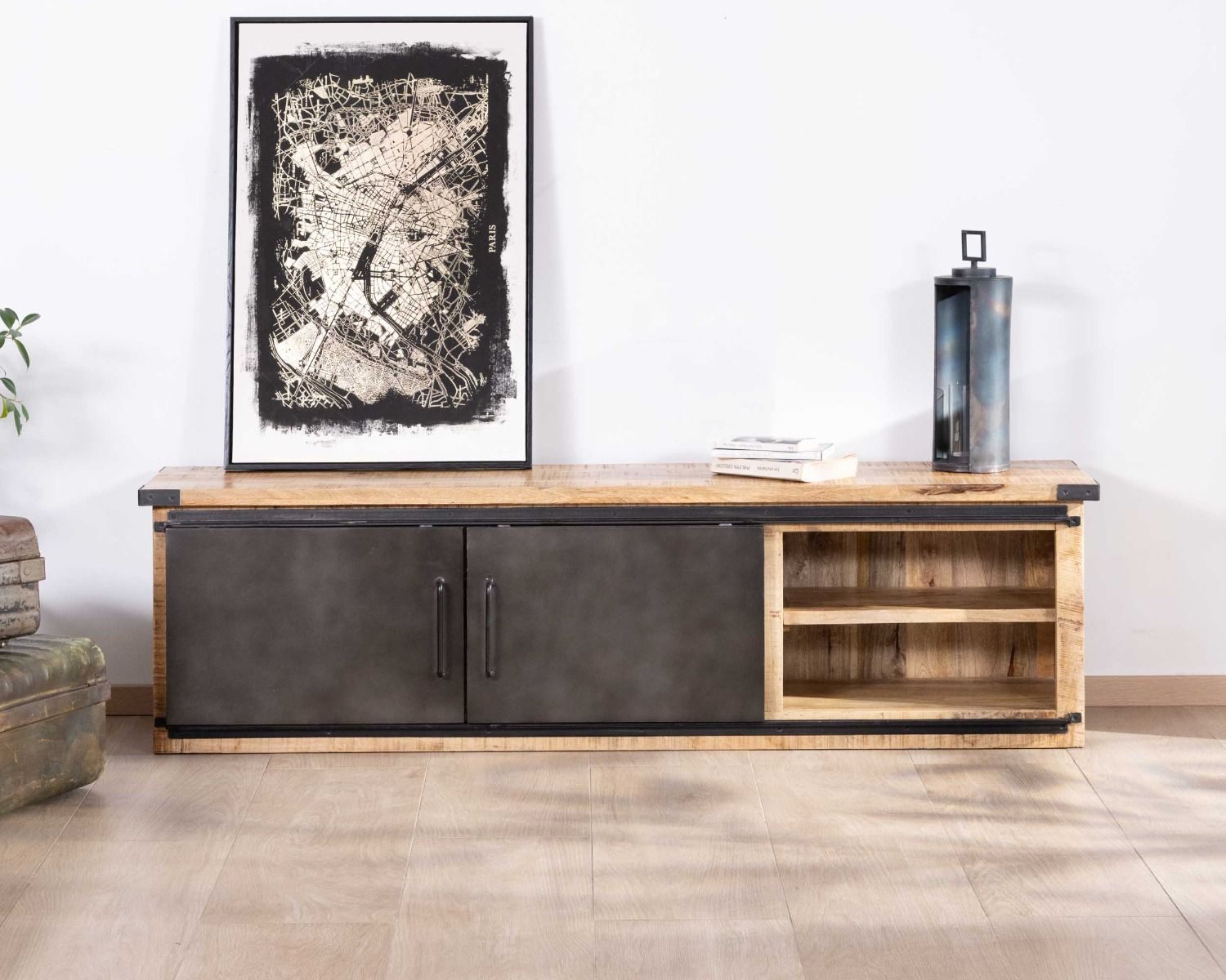 Porta TV ad ante scorrevoli in metallo e legno "Caractère" 160 cm