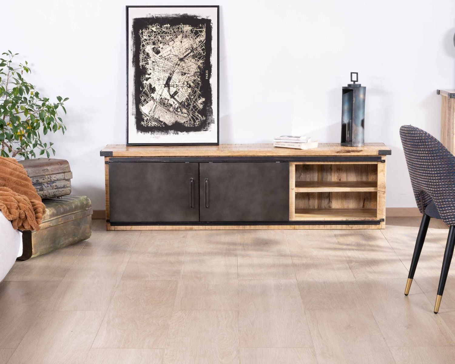 Porta TV ad ante scorrevoli in metallo e legno "Caractère" 160 cm