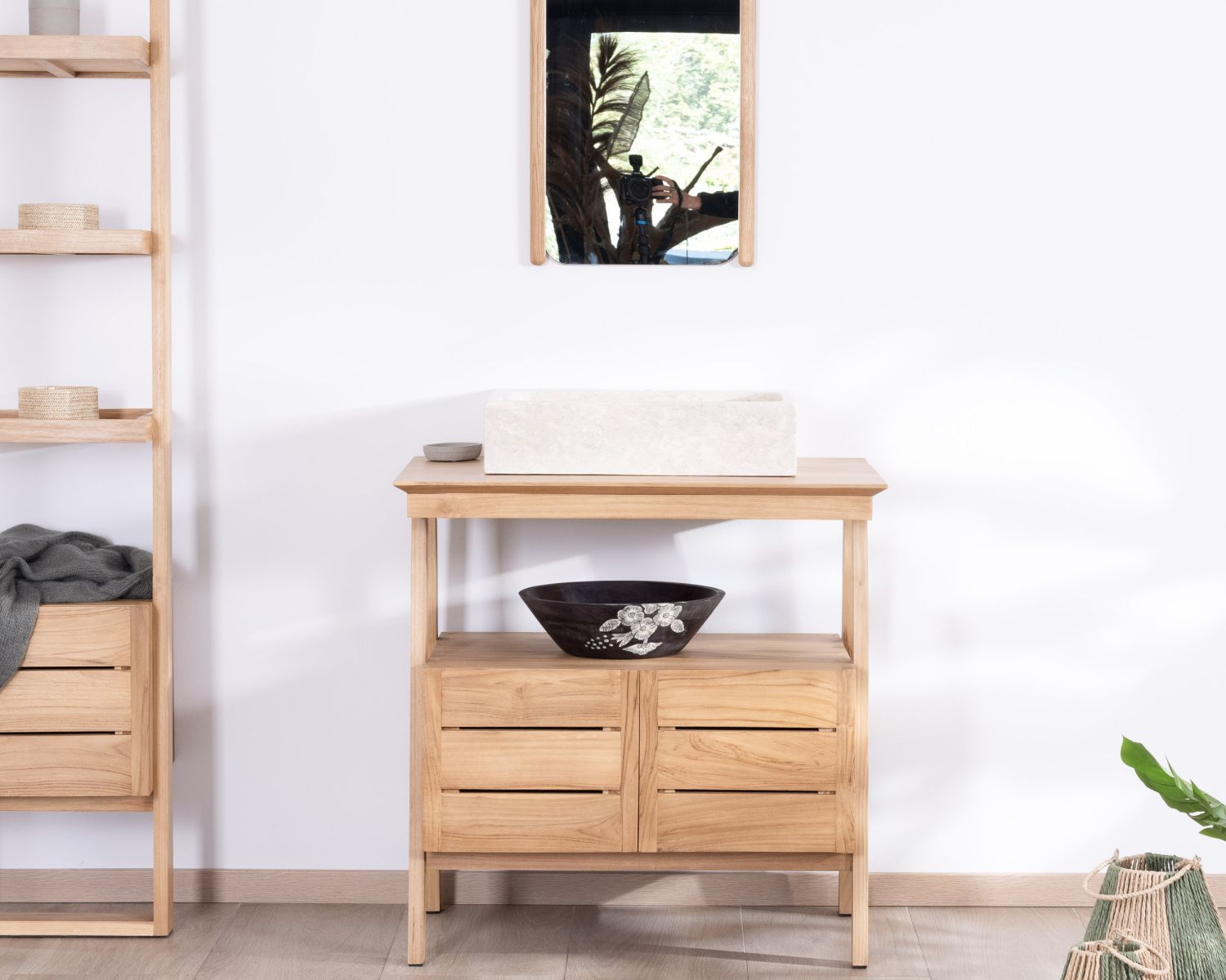 Mobile da 80 cm in teak di design japandi "Beau Matin