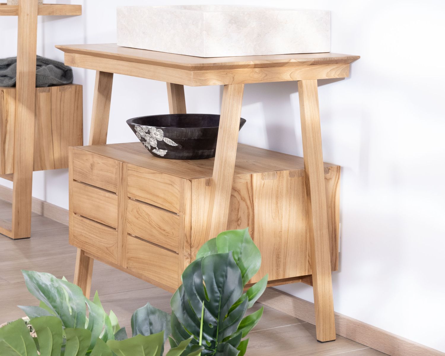 Mobile da 80 cm in teak di design japandi "Beau Matin