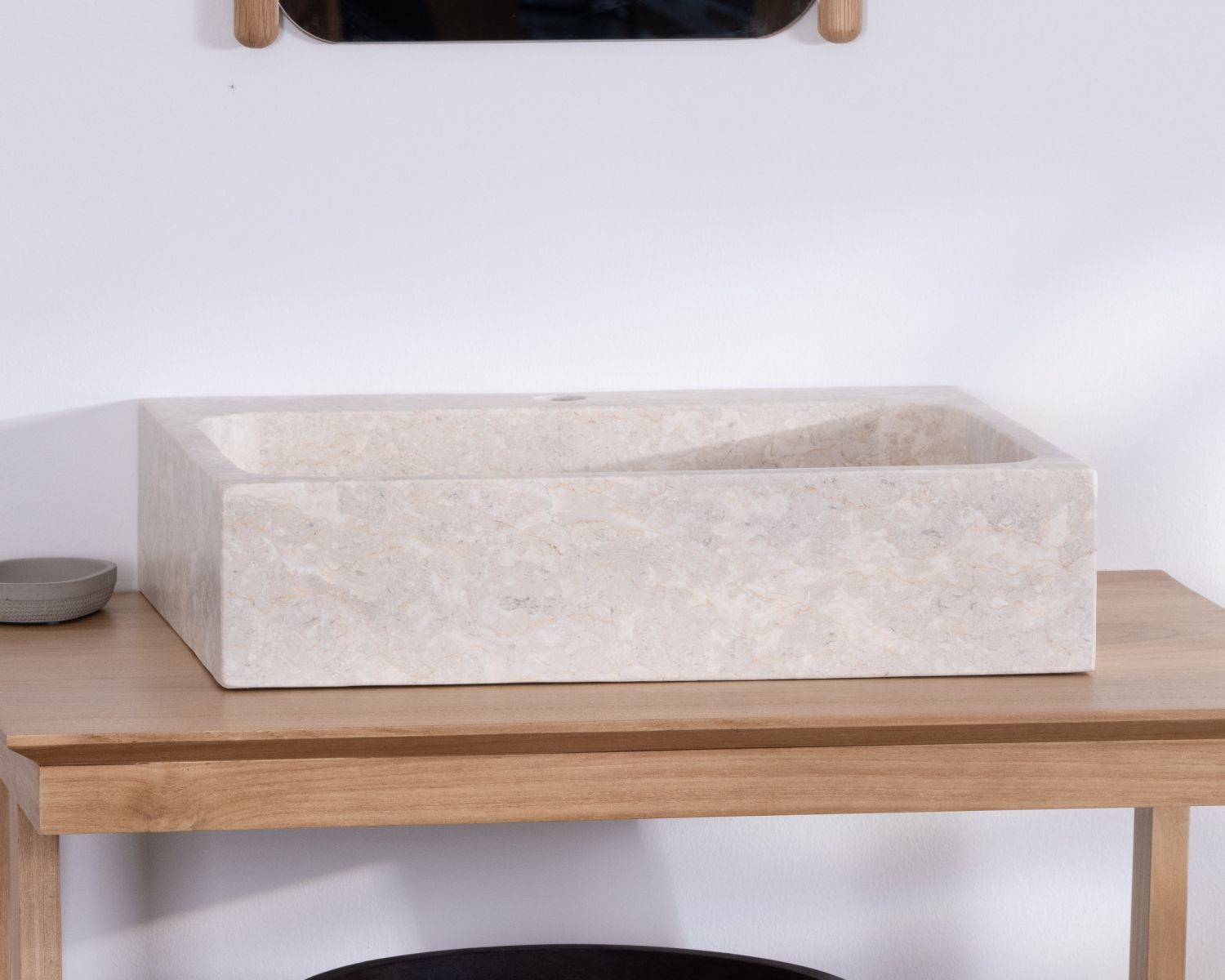Lavabo rettangolare di design "Stone" in marmo beige lucido
