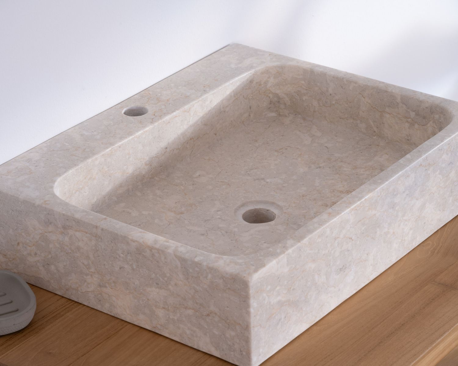 Lavabo rettangolare di design "Stone" in marmo beige lucido