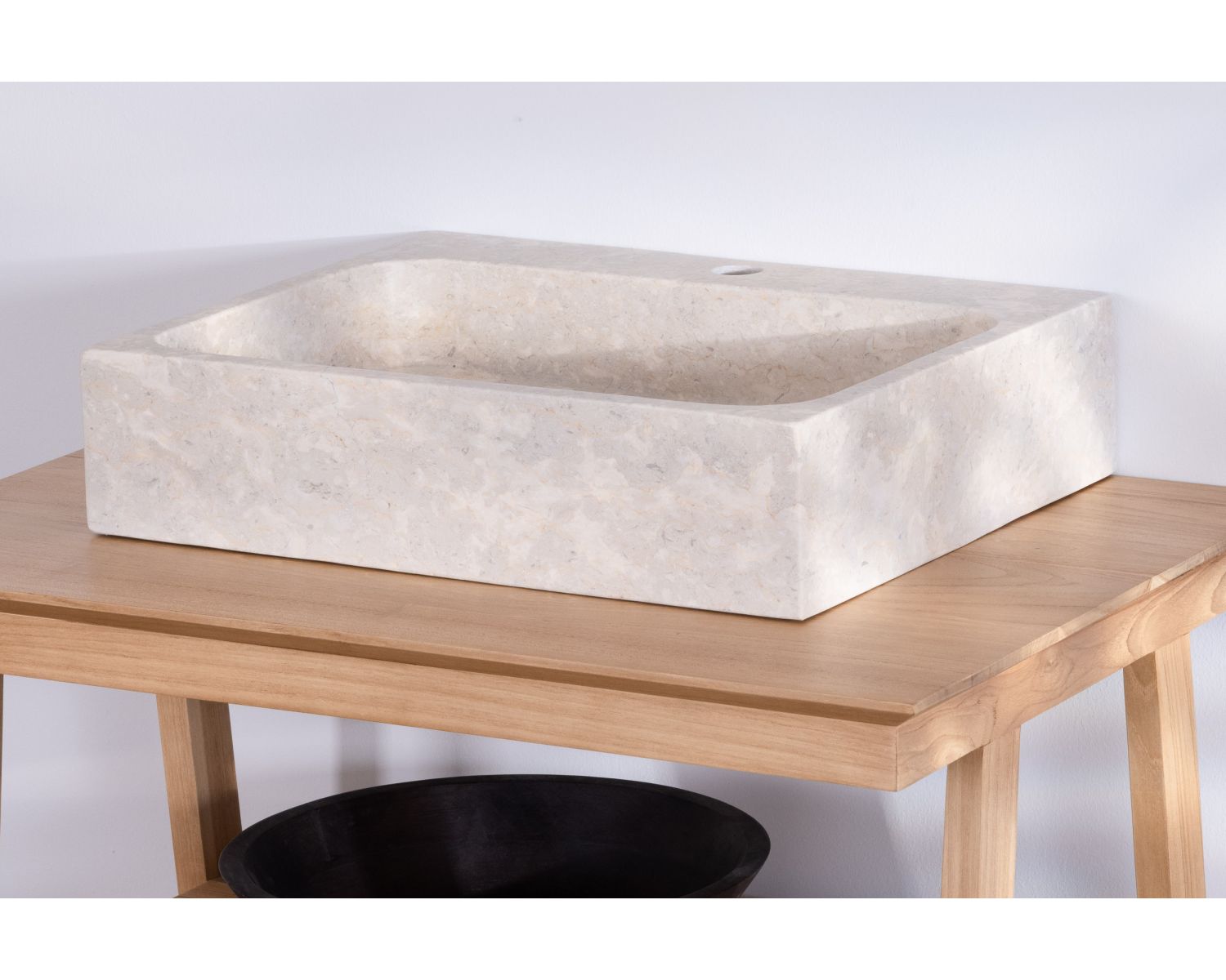 Lavabo rettangolare di design "Stone" in marmo beige lucido