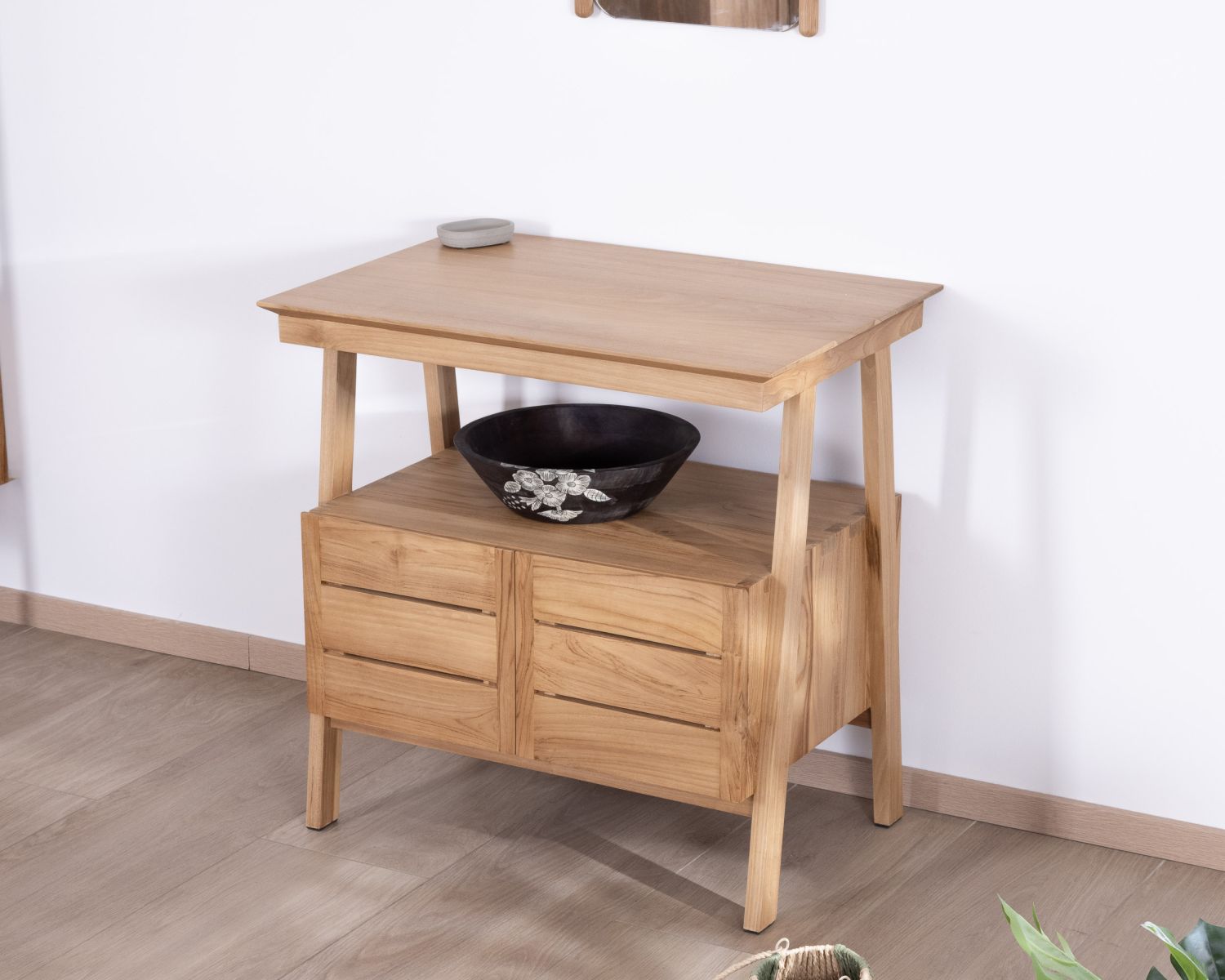 Mobile da 80 cm in teak di design japandi "Beau Matin
