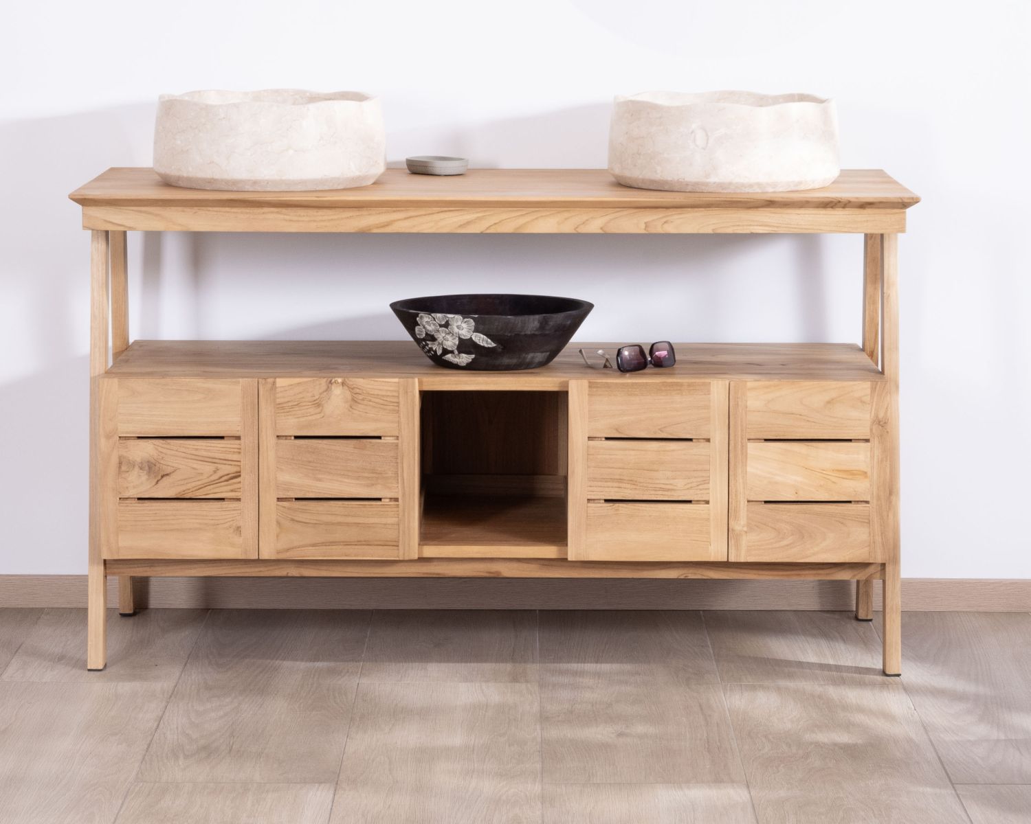 Mobile doppio da 140 cm in teak "Beau Matin" design japandi