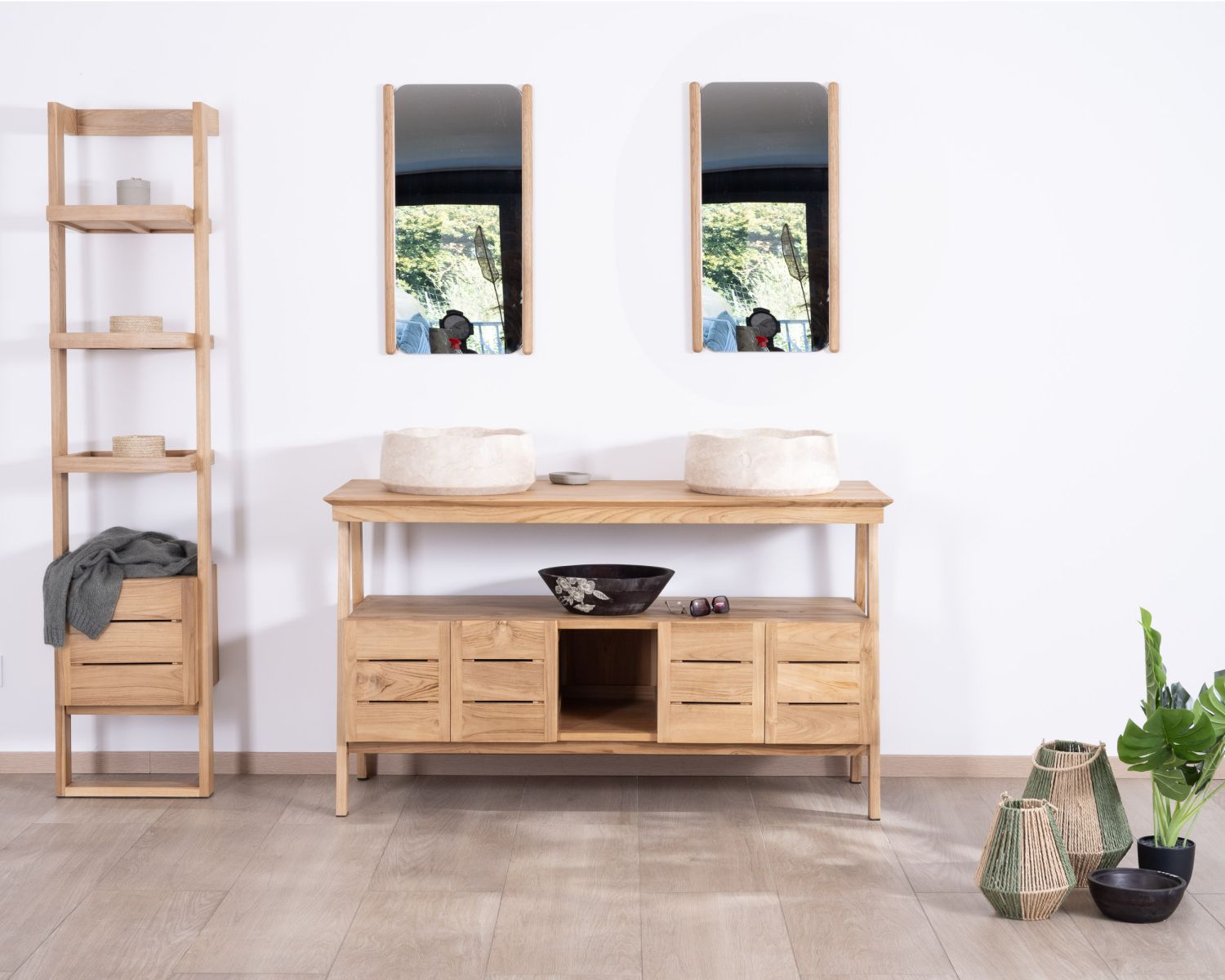 Mobile doppio da 140 cm in teak "Beau Matin" design japandi