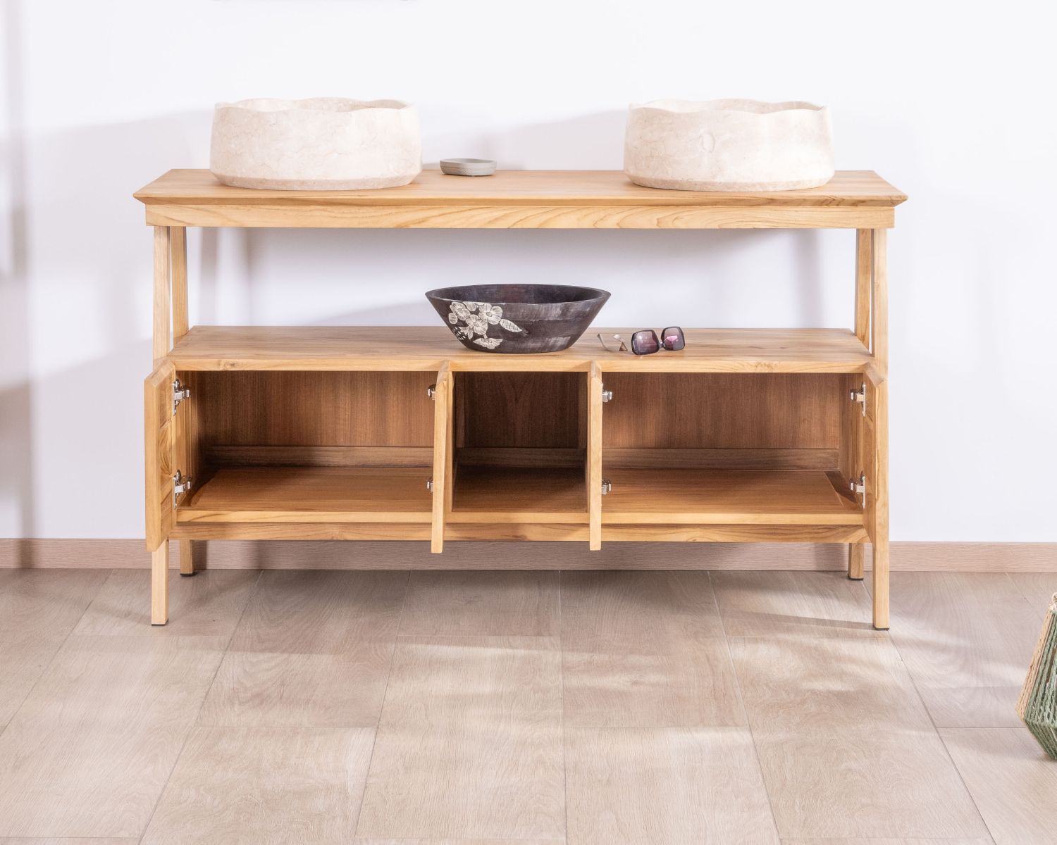 Mobile doppio da 140 cm in teak "Beau Matin" design japandi