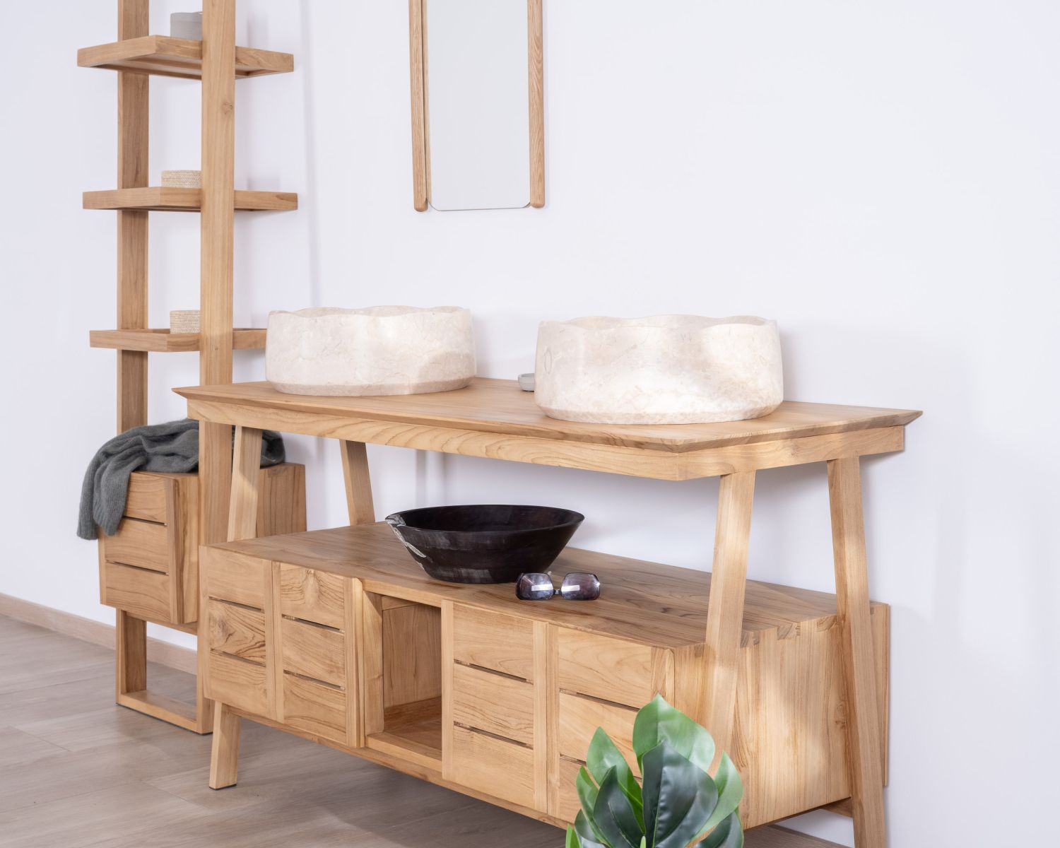 Mobile doppio da 140 cm in teak "Beau Matin" design japandi