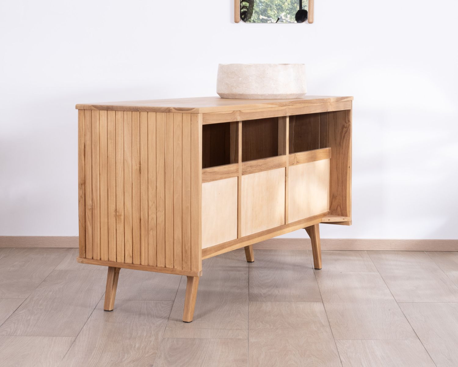 Mobiletto doppio in teak dal design retrò "Aloha" 140 cm