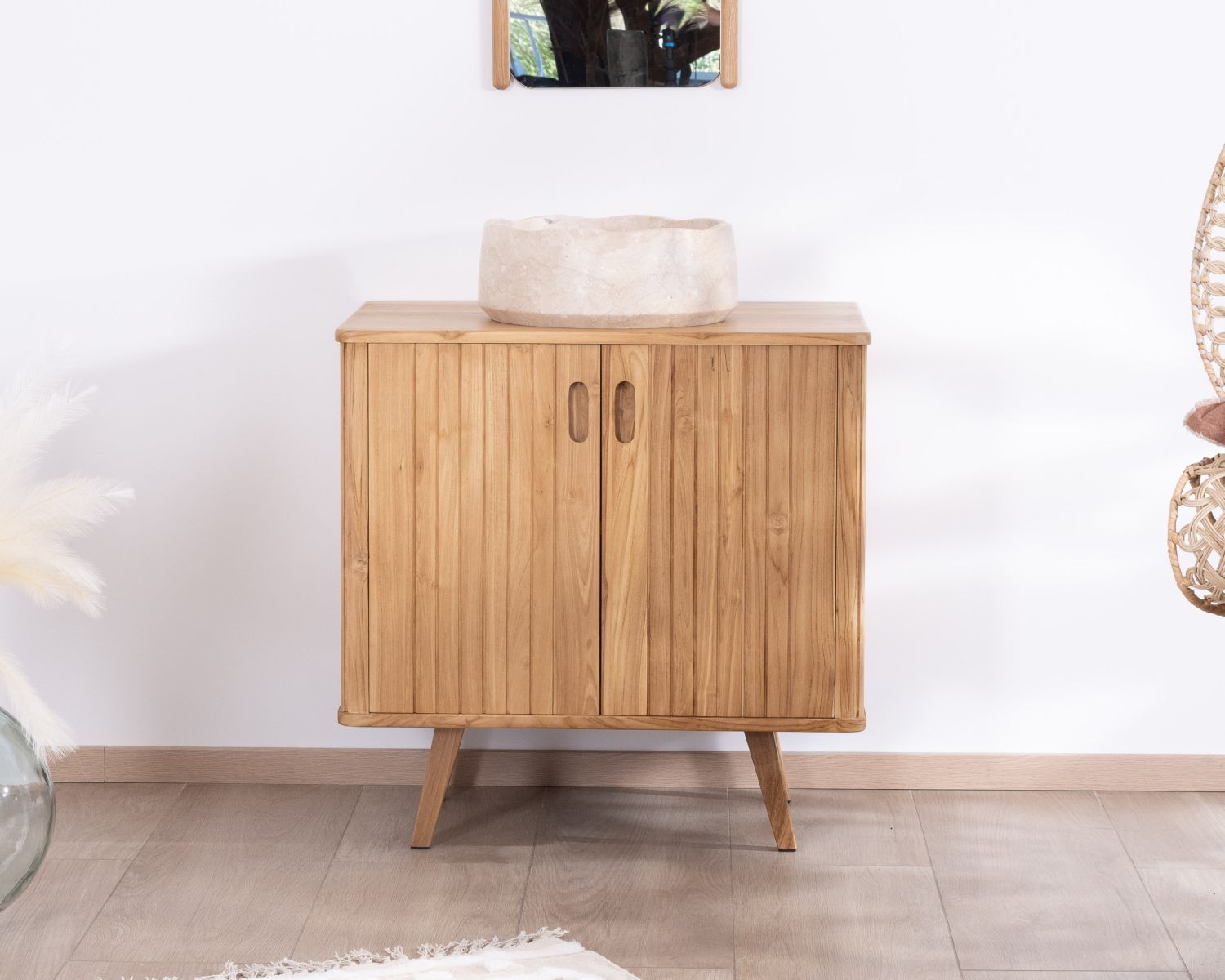 Mobiletto singolo "Aloha" dal design retrò in teak 80 cm