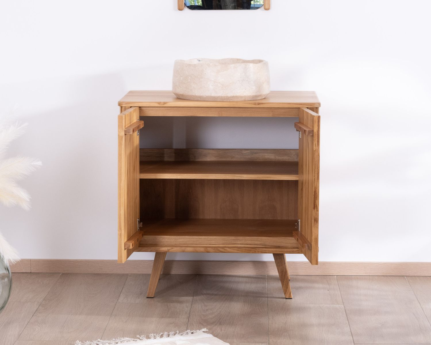 Mobiletto singolo "Aloha" dal design retrò in teak 80 cm