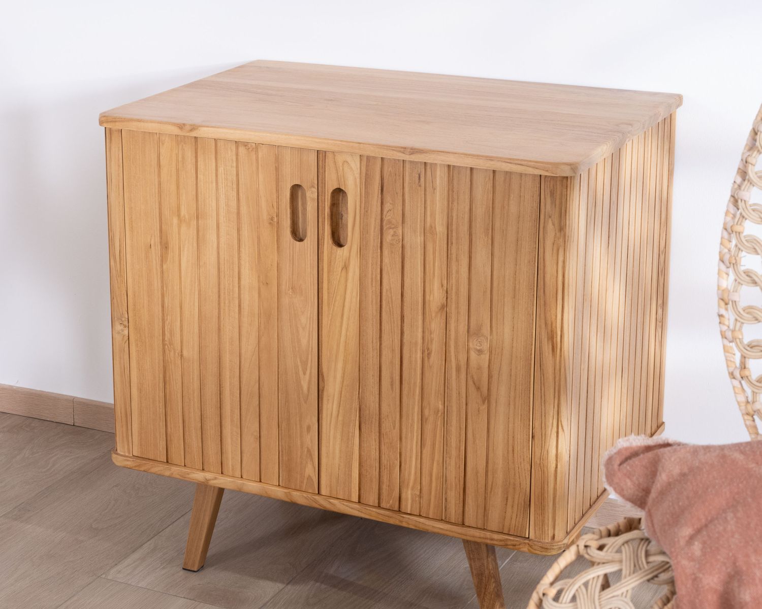 Mobiletto singolo "Aloha" dal design retrò in teak 80 cm