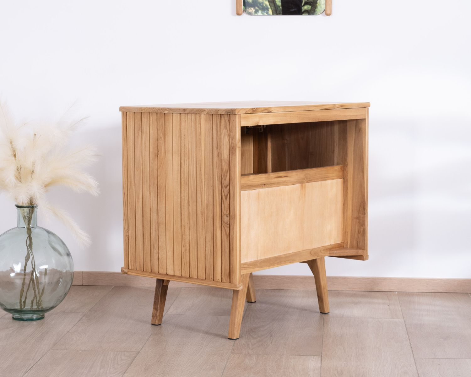 Mobiletto singolo "Aloha" dal design retrò in teak 80 cm