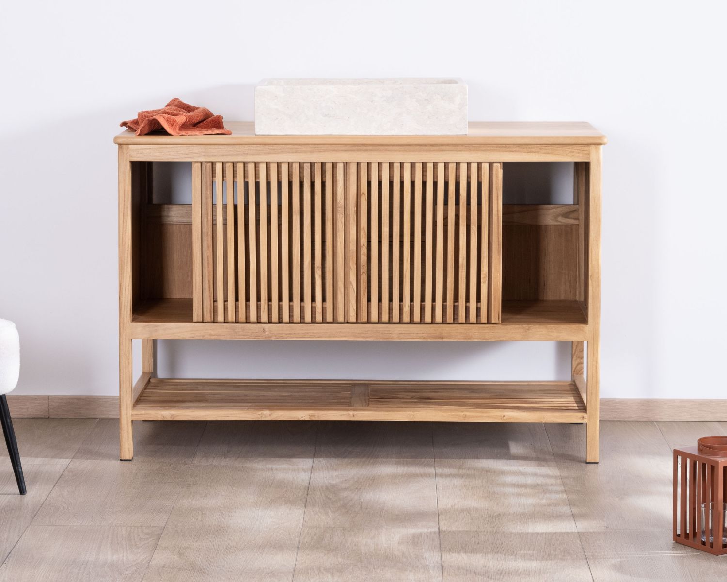 Mobiletto in teak "Bulle" da 120 cm con 2 ante scorrevoli