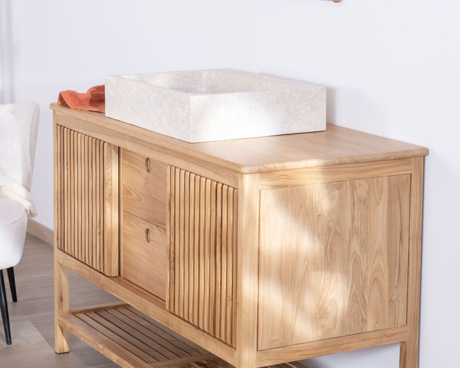 Lavabo rettangolare di design "Stone" in marmo beige lucido