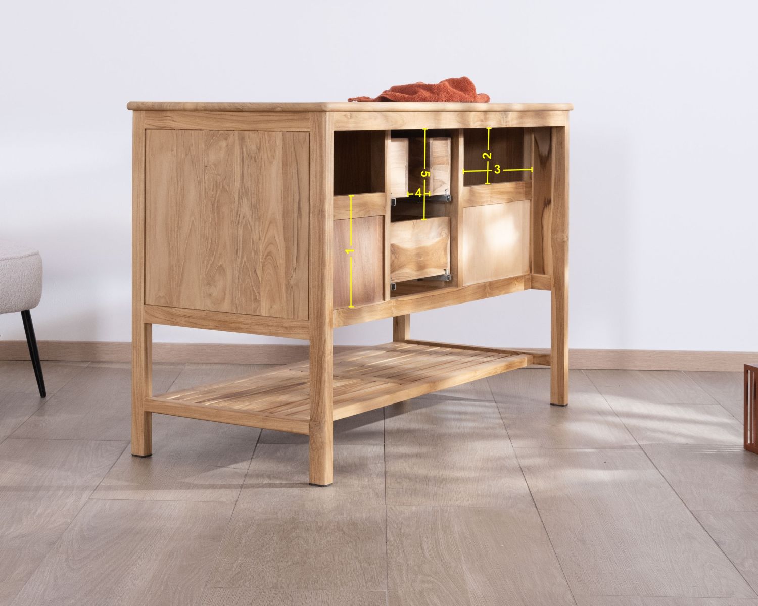 Mobiletto in teak "Bulle" da 120 cm con 2 ante scorrevoli