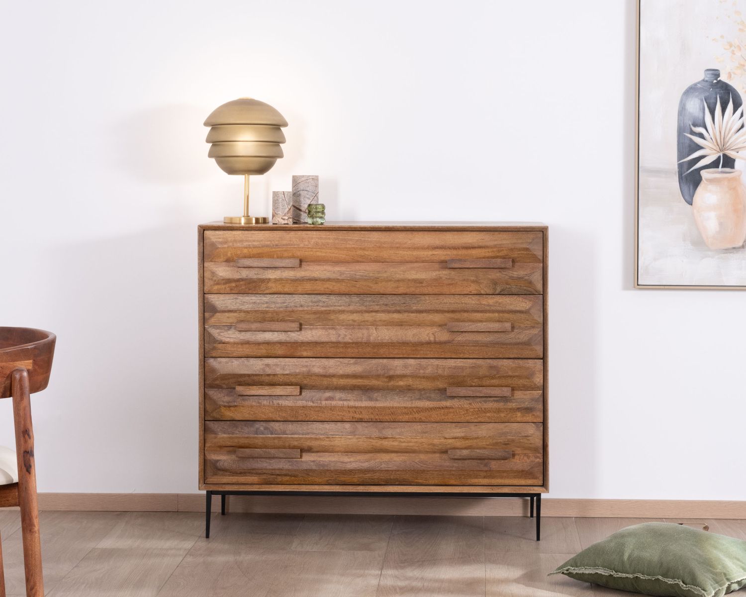 Cassettone a 4 cassetti "Presto" in legno di mango dallo stile retrò