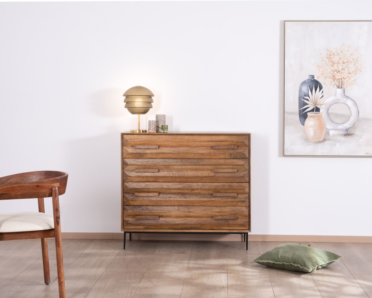 Cassettone a 4 cassetti "Presto" in legno di mango dallo stile retrò