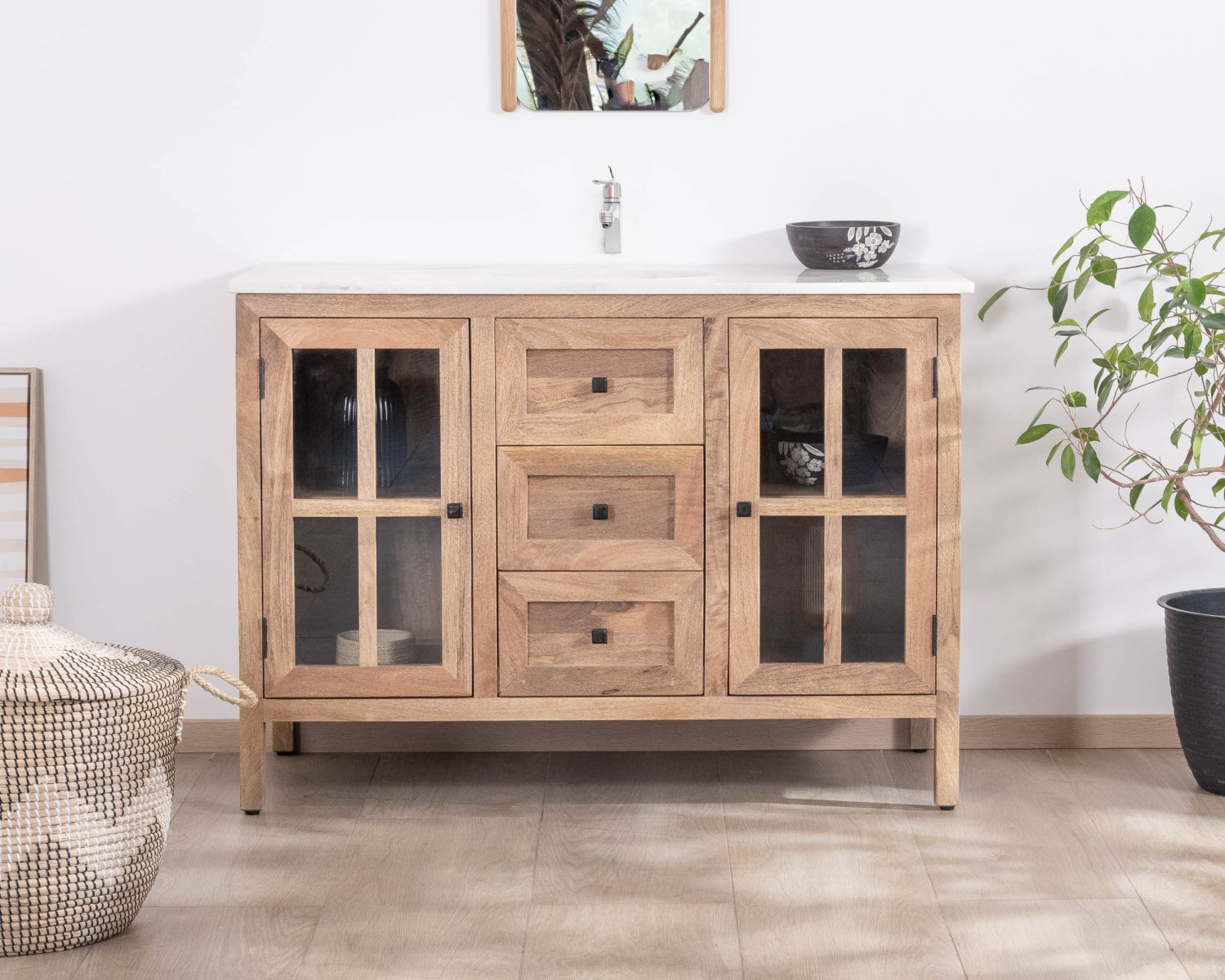 Mobile da bagno con lavabo singolo "Maestro" da 120 cm in legno di mango