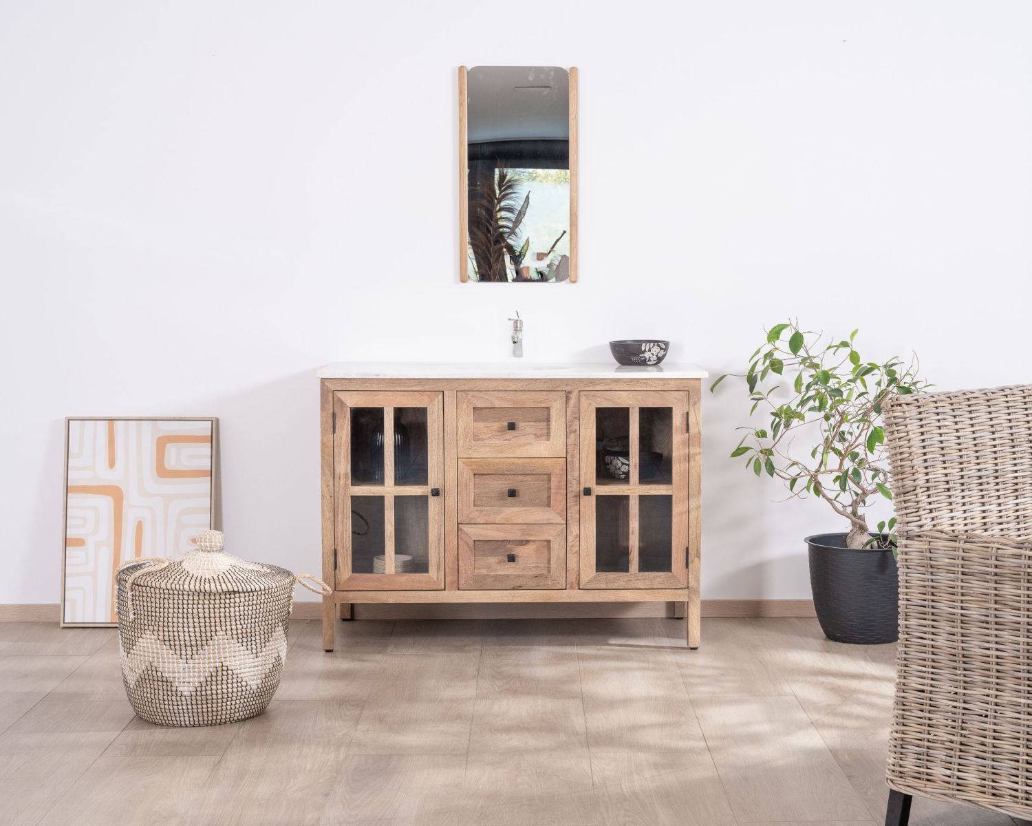 Mobile da bagno con lavabo singolo "Maestro" da 120 cm in legno di mango