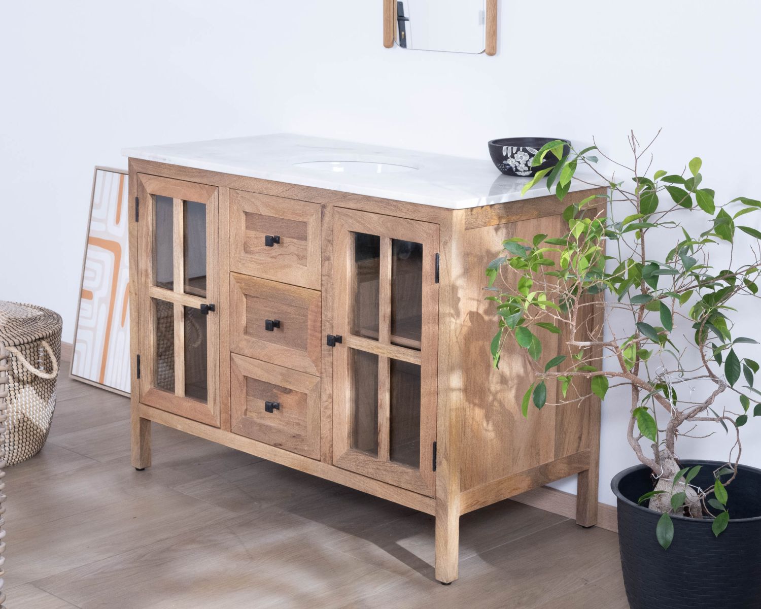 Mobile da bagno con lavabo singolo "Maestro" da 120 cm in legno di mango