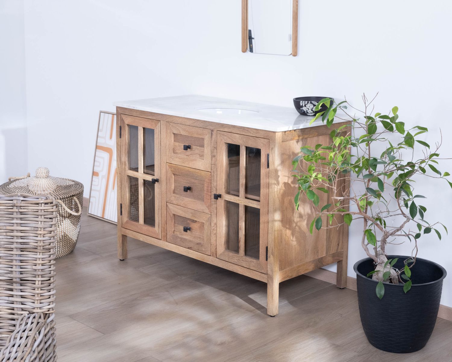 Mobile da bagno con lavabo singolo "Maestro" da 120 cm in legno di mango