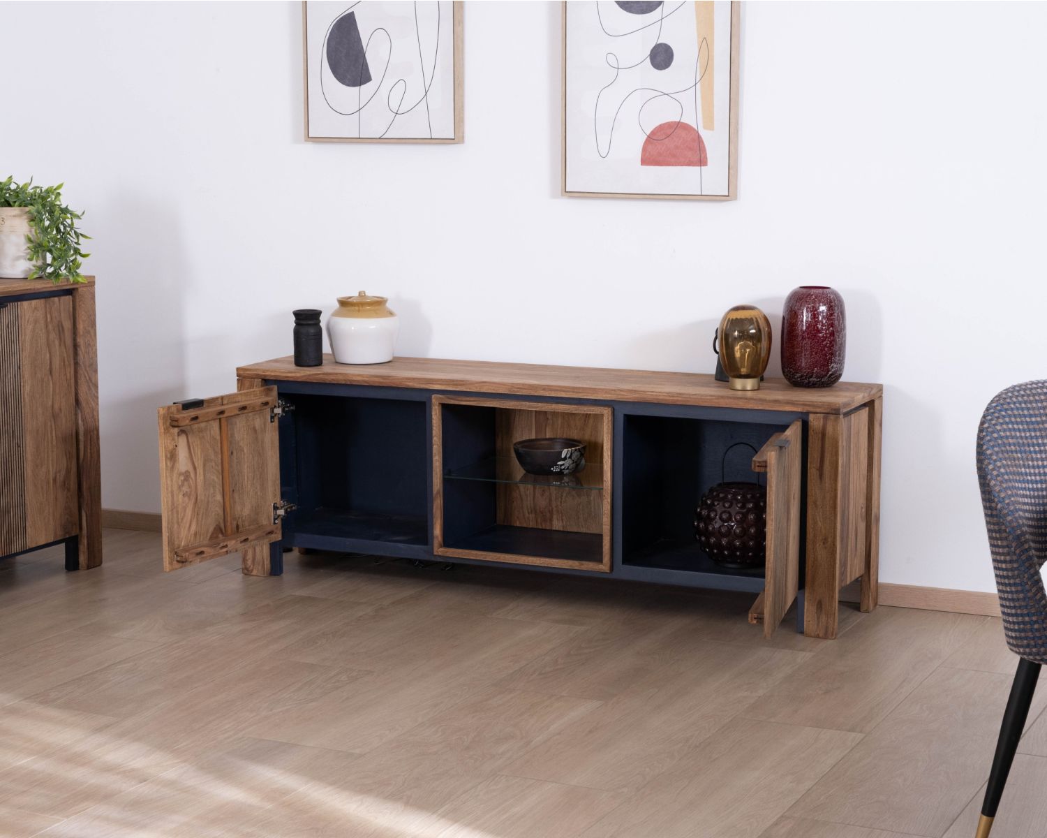 175 Mobile TV in legno di palissandro e acacia con illuminazione LED "Enoa