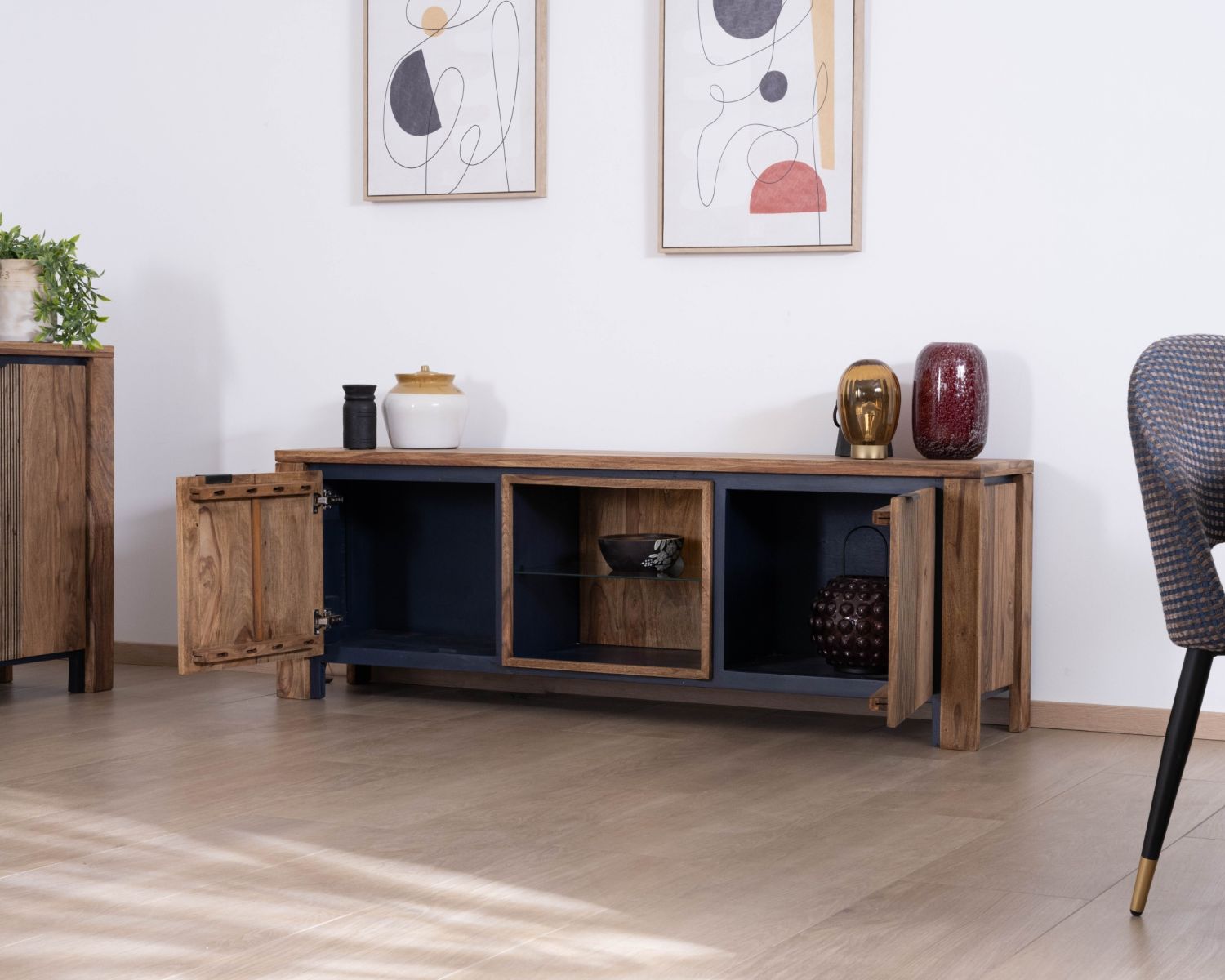 175 Mobile TV in legno di palissandro e acacia con illuminazione LED "Enoa