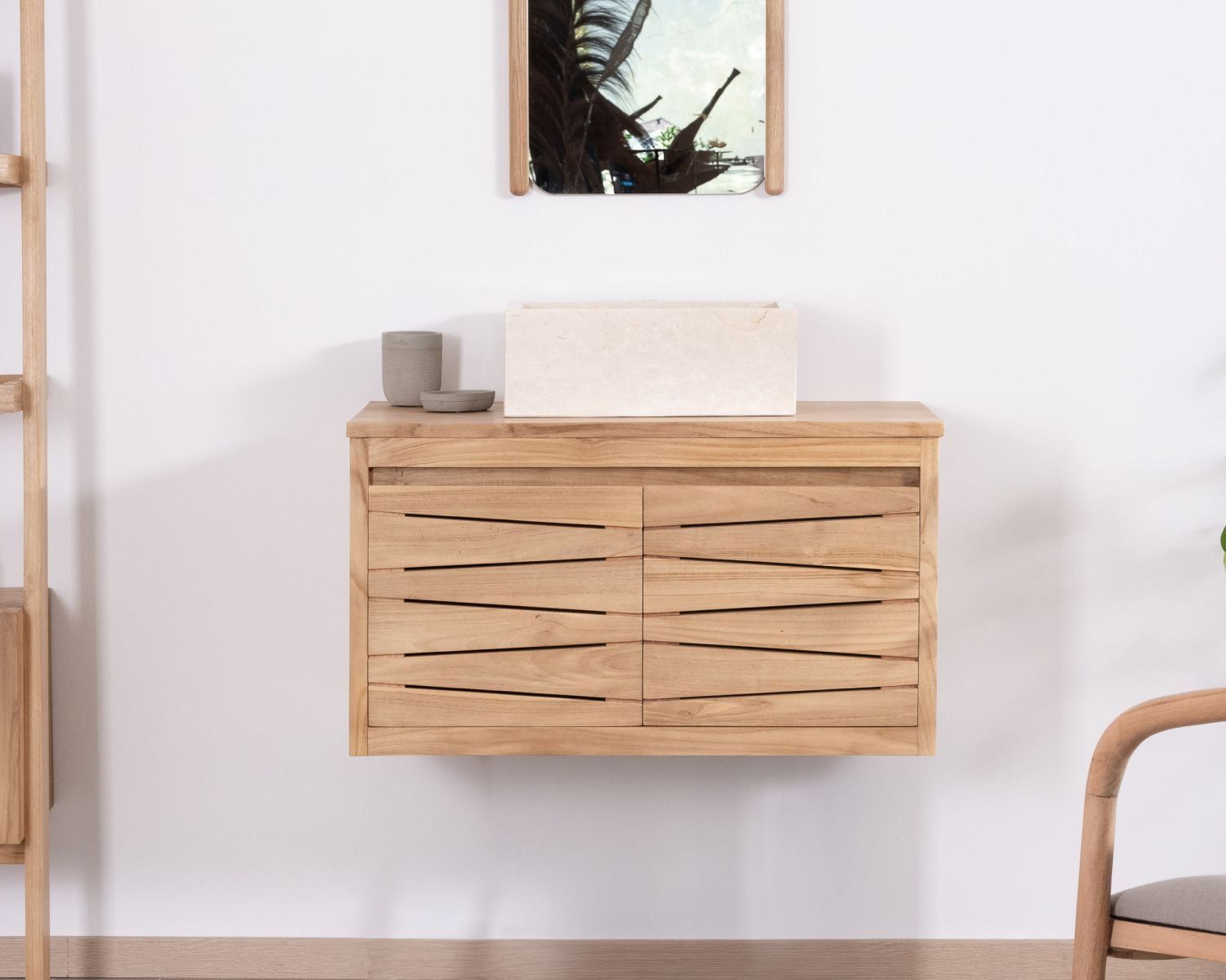 Pensile in teak per lavabo da appoggio "Moho" da 80 cm