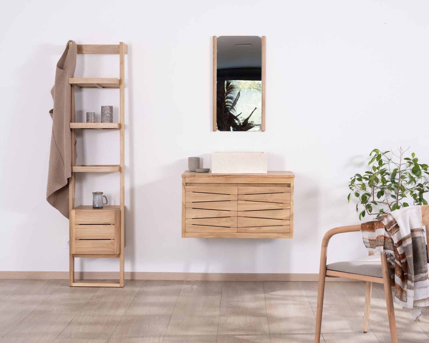 Pensile in teak per lavabo da appoggio "Moho" da 80 cm