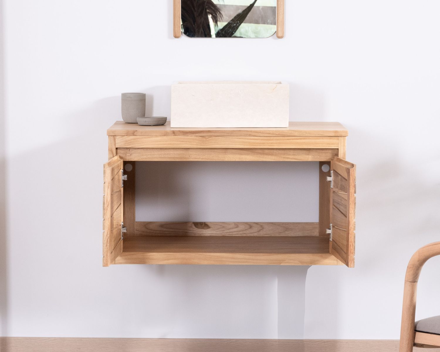 Pensile in teak per lavabo da appoggio "Moho" da 80 cm