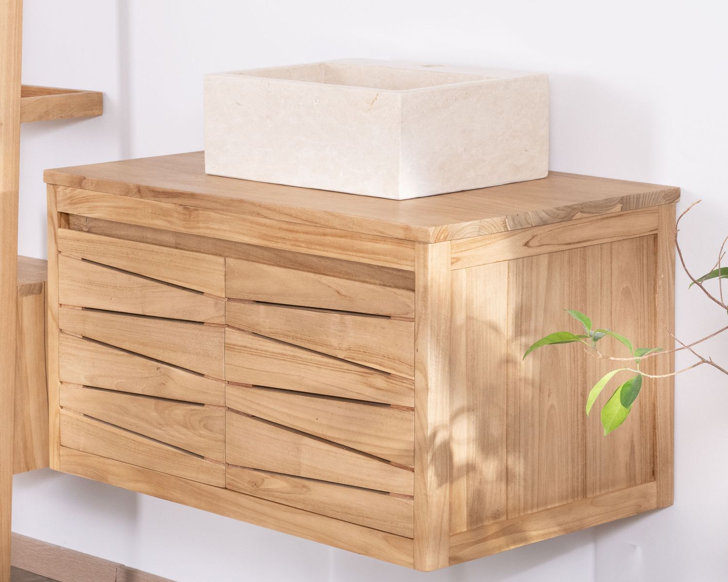 Pensile in teak per lavabo da appoggio "Moho" da 80 cm