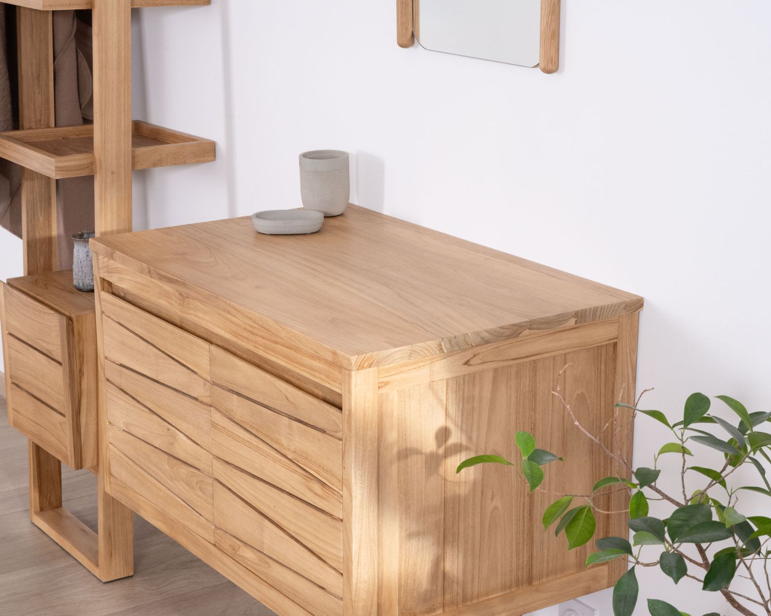 Pensile in teak per lavabo da appoggio "Moho" da 80 cm