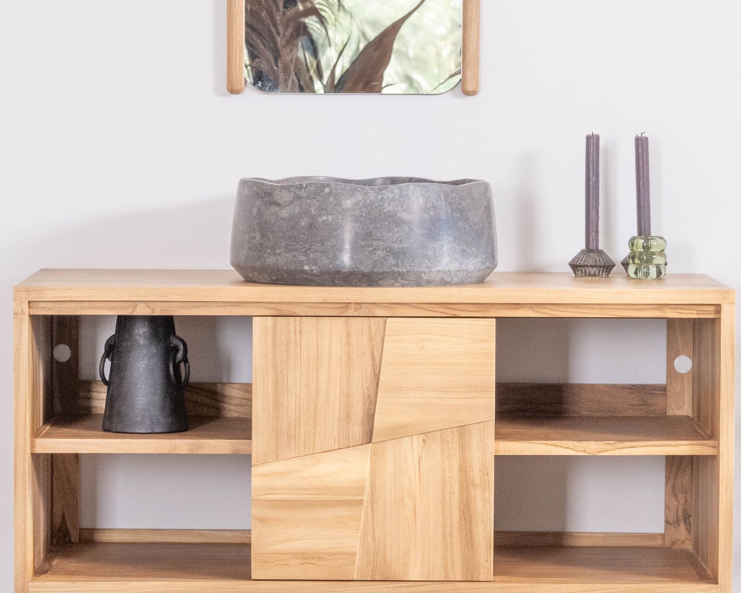 Mobiletto sospeso in teak "Tao" da 105 cm con ante scorrevoli