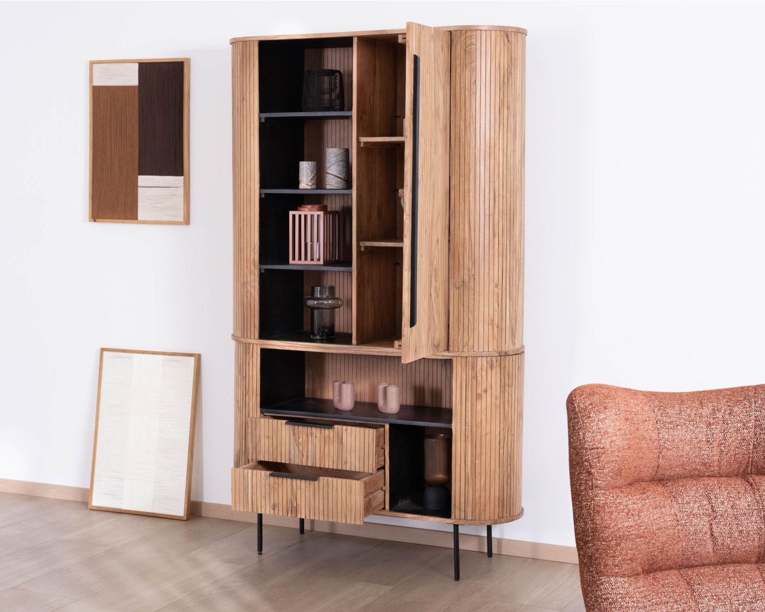 Colonna multiriparto dal design retrò in acacia "Bopee" con illuminazione a LED