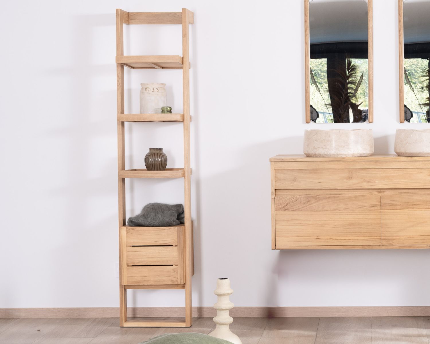 Colonna bagno in teak japandi design "Beau Matin