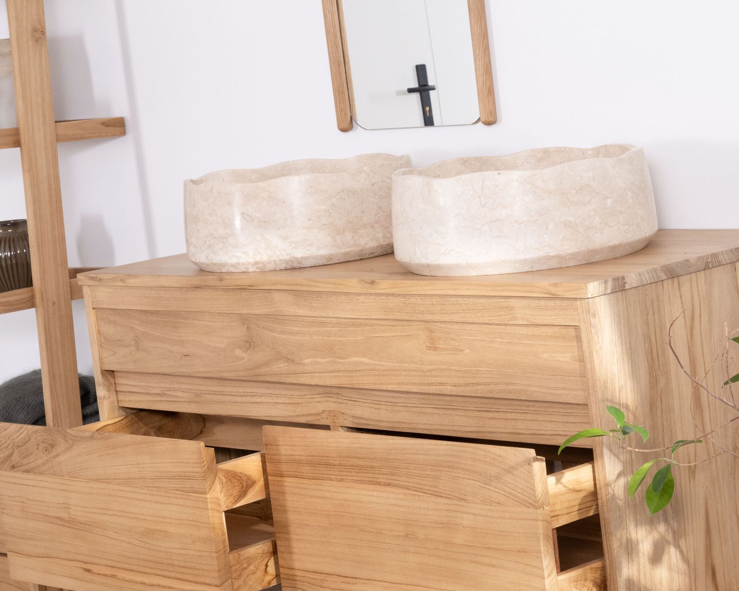 Mobiletto in teak massiccio "Bowdy" da 120 cm per doppio lavabo