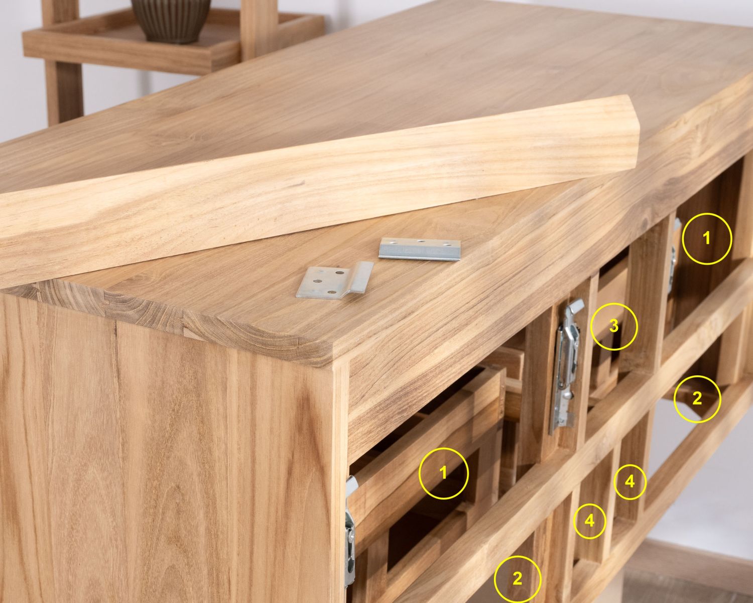 Mobiletto in teak massiccio "Bowdy" da 120 cm per doppio lavabo