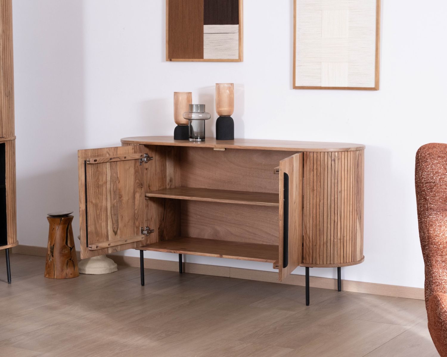 Credenza piccola in stile retrò in acacia "Bopee" 145 cm